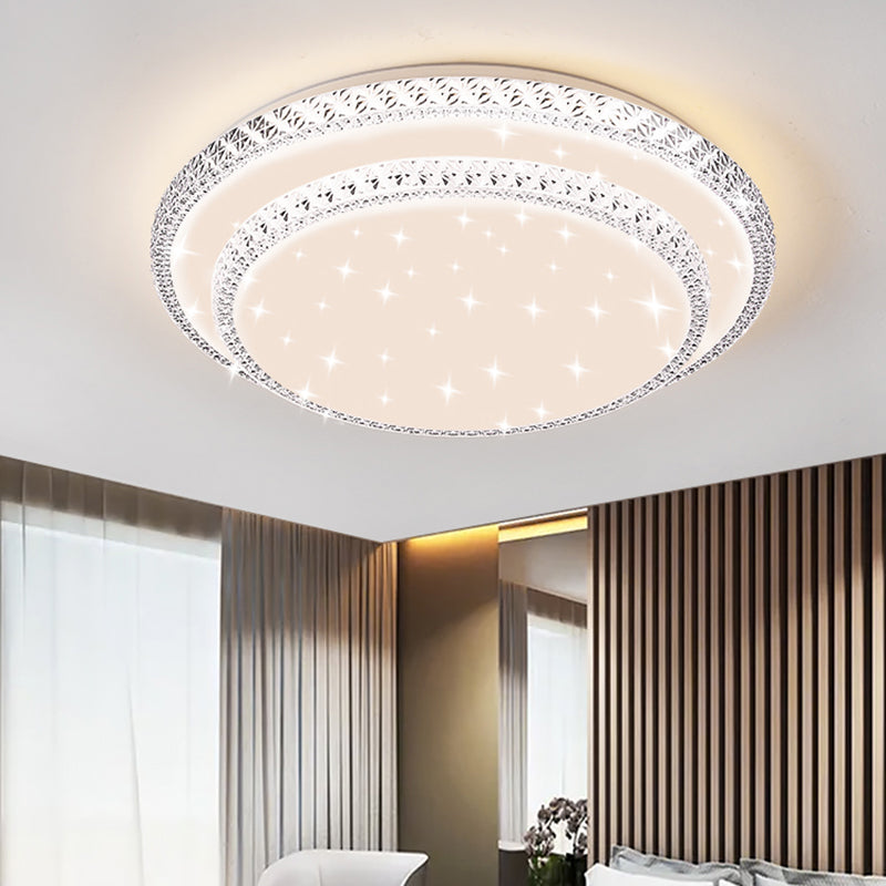 Contemporary Simplicity Iron Acrylic Round Square Rectangular Double Ring LED Spotlight Flush Mount Ceiling Light For Living Room