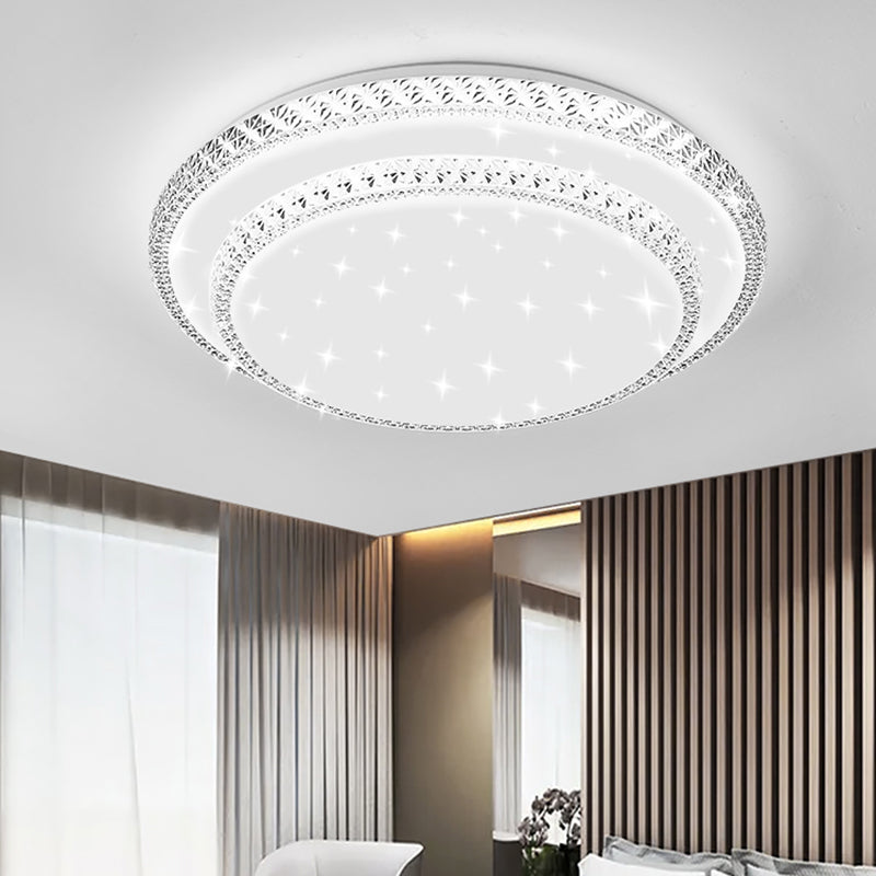 Contemporary Simplicity Iron Acrylic Round Square Rectangular Double Ring LED Spotlight Flush Mount Ceiling Light For Living Room