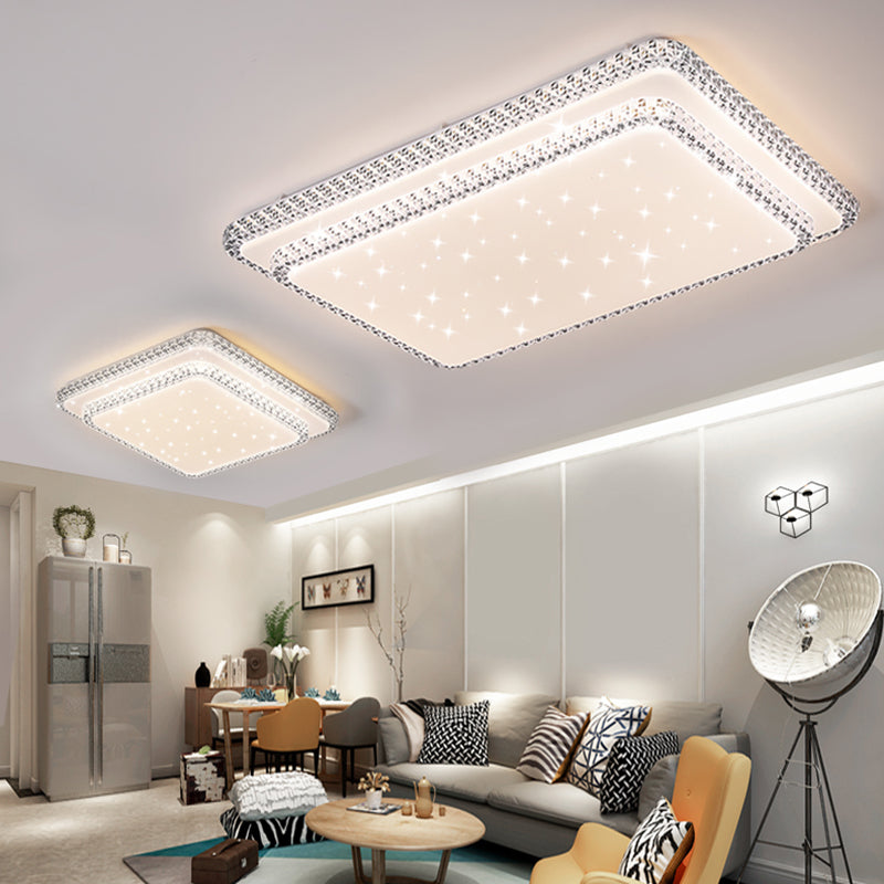 Contemporary Simplicity Iron Acrylic Round Square Rectangular Double Ring LED Spotlight Flush Mount Ceiling Light For Living Room