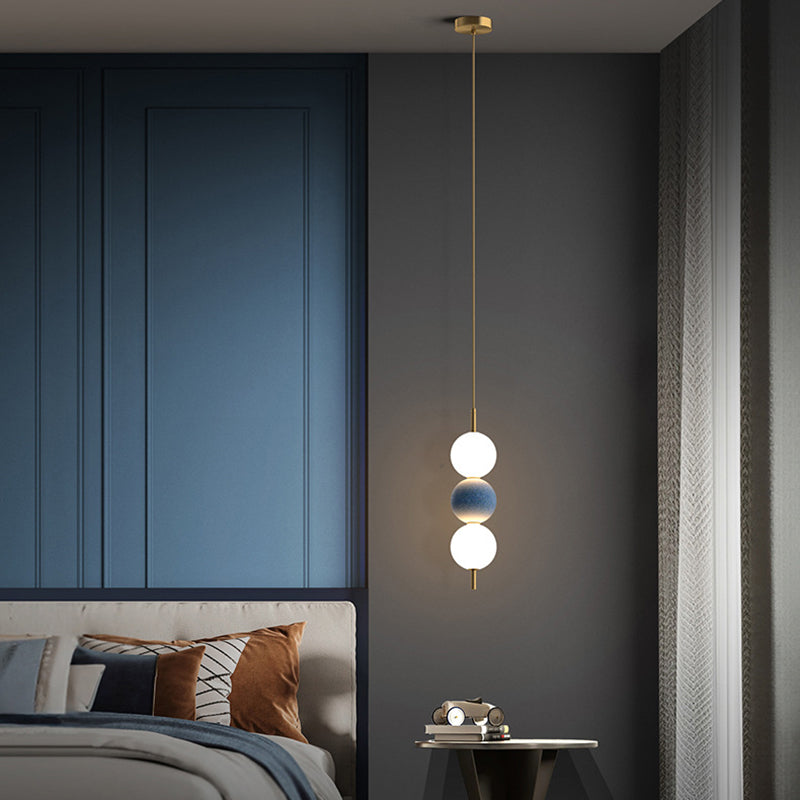 Modern Minimalist Vertical String Ball Brass Acrylic LED Pendant Light For Bedroom