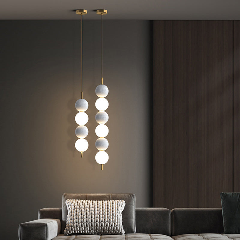 Modern Minimalist Vertical String Ball Brass Acrylic LED Pendant Light For Bedroom