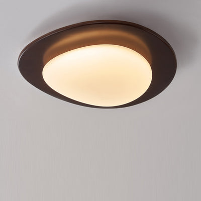 Contemporary Retro Pebbles Shape Wood PE LED Flush Mount Ceiling Light For Living Room