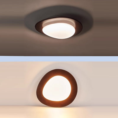 Contemporary Retro Pebbles Shape Wood PE LED Flush Mount Ceiling Light For Living Room