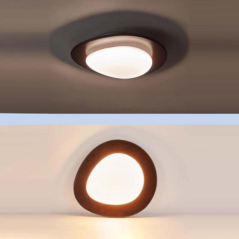 Contemporary Retro Pebbles Shape Wood PE LED Flush Mount Ceiling Light For Living Room