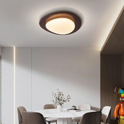 Contemporary Retro Pebbles Shape Wood PE LED Flush Mount Ceiling Light For Living Room