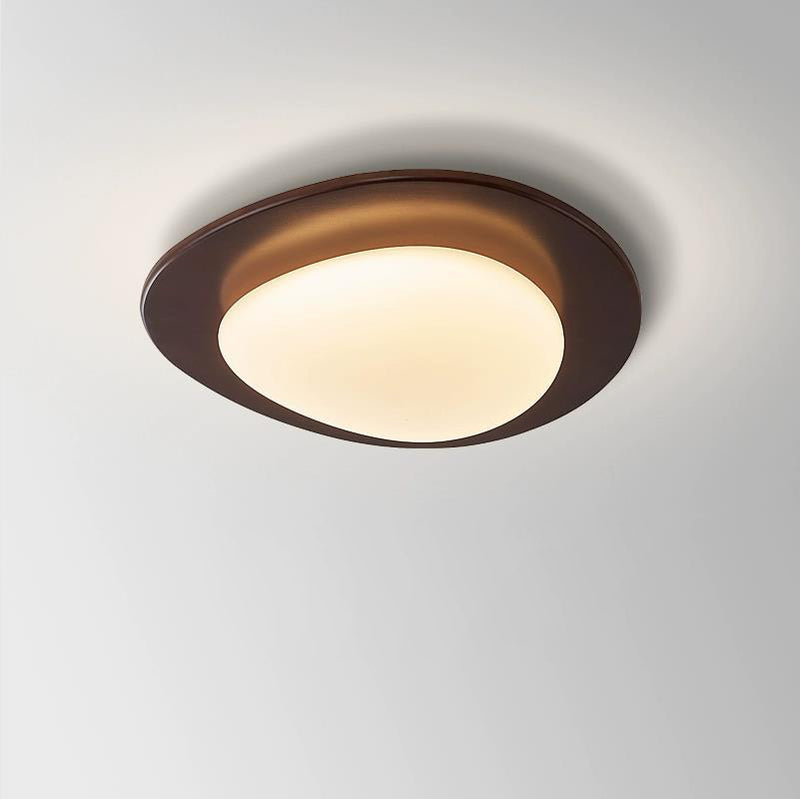 Contemporary Retro Pebbles Shape Wood PE LED Flush Mount Ceiling Light For Living Room