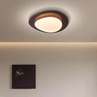 Contemporary Retro Pebbles Shape Wood PE LED Flush Mount Ceiling Light For Living Room