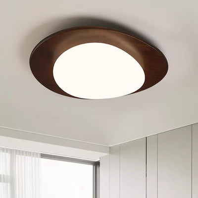 Contemporary Retro Pebbles Shape Wood PE LED Flush Mount Ceiling Light For Living Room