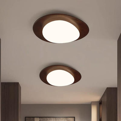 Contemporary Retro Pebbles Shape Wood PE LED Flush Mount Ceiling Light For Living Room