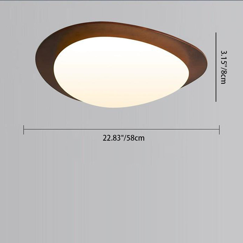 Contemporary Retro Pebbles Shape Wood PE LED Flush Mount Ceiling Light For Living Room