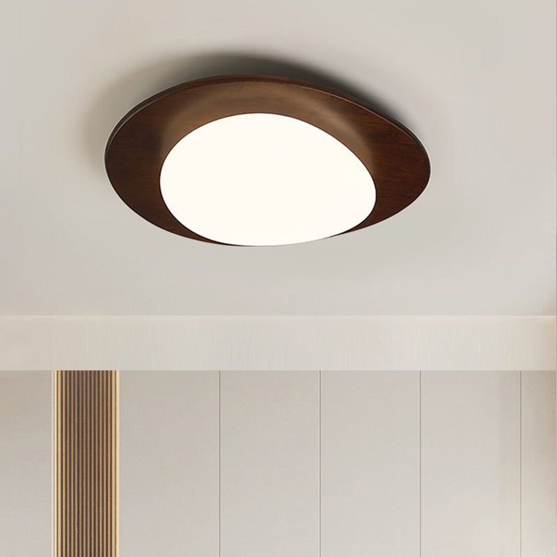 Contemporary Retro Pebbles Shape Wood PE LED Flush Mount Ceiling Light For Living Room