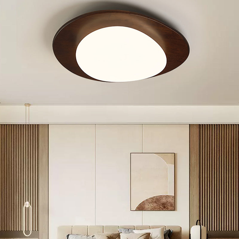 Contemporary Retro Pebbles Shape Wood PE LED Flush Mount Ceiling Light For Living Room