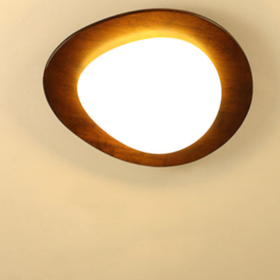 Contemporary Retro Pebbles Shape Wood PE LED Flush Mount Ceiling Light For Living Room