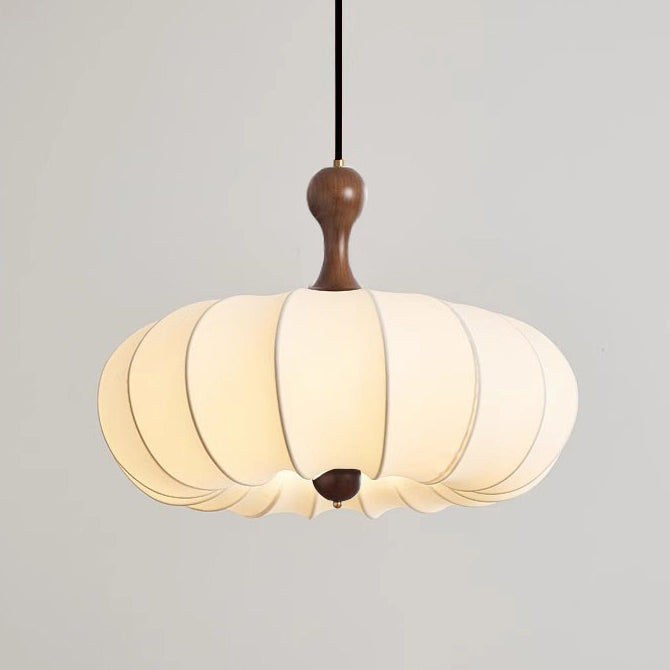 Contemporary Retro Fabric Imitation Silk Wood Pumpkin Shape 3/5-Light Pendant Light For Living Room