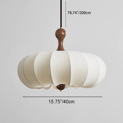 Contemporary Retro Fabric Imitation Silk Wood Pumpkin Shape 3/5-Light Pendant Light For Living Room