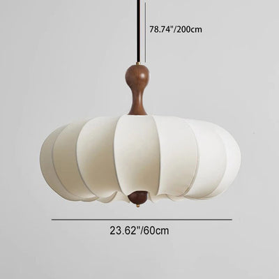 Contemporary Retro Fabric Imitation Silk Wood Pumpkin Shape 3/5-Light Pendant Light For Living Room