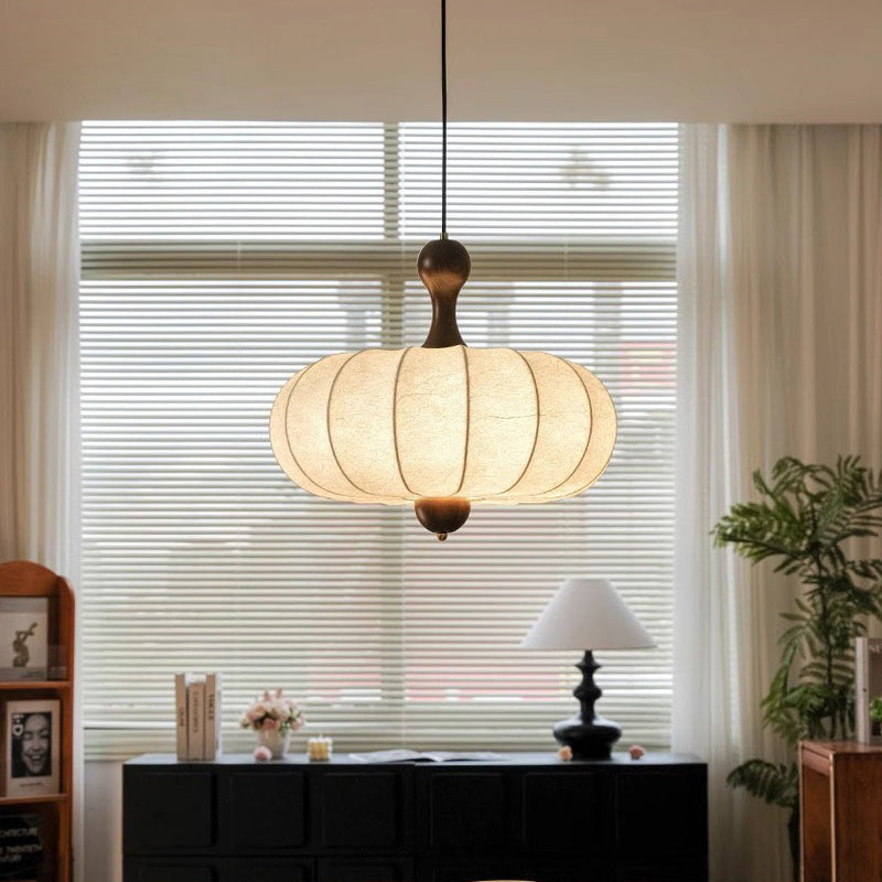 Contemporary Retro Fabric Imitation Silk Wood Pumpkin Shape 3/5-Light Pendant Light For Living Room