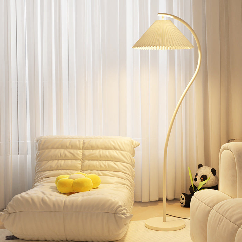 Modern Minimalist Pleated Fabric Iron 1-Light Standing Floor Lamp For Living Room