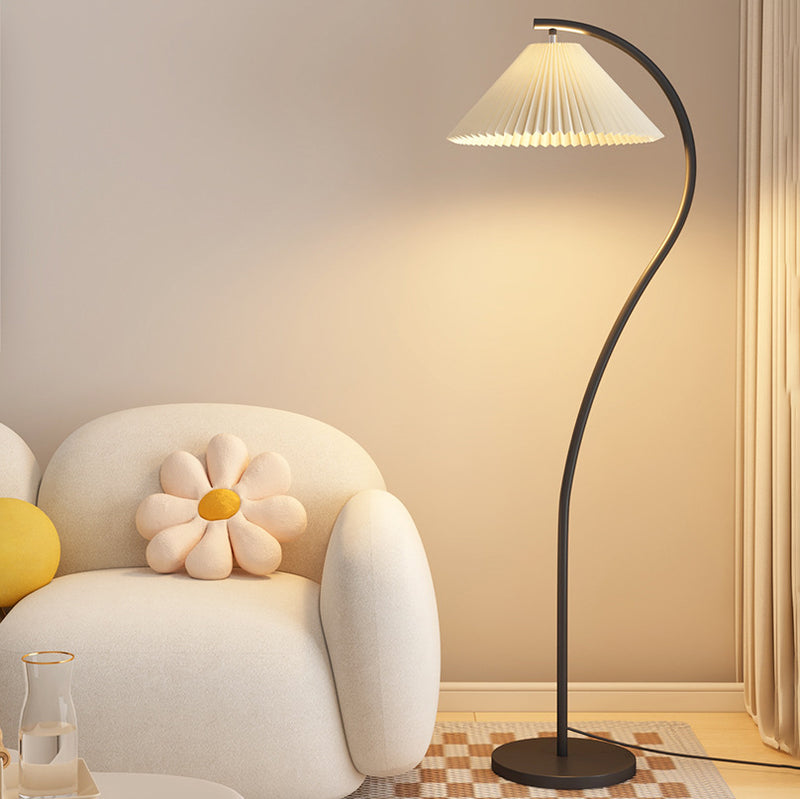 Modern Minimalist Pleated Fabric Iron 1-Light Standing Floor Lamp For Living Room