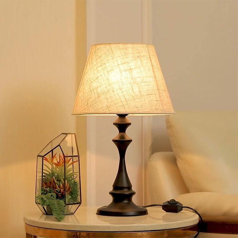 Contemporary Nordic Drum Shape Iron Fabric 1-Light Table Lamp For Bedroom