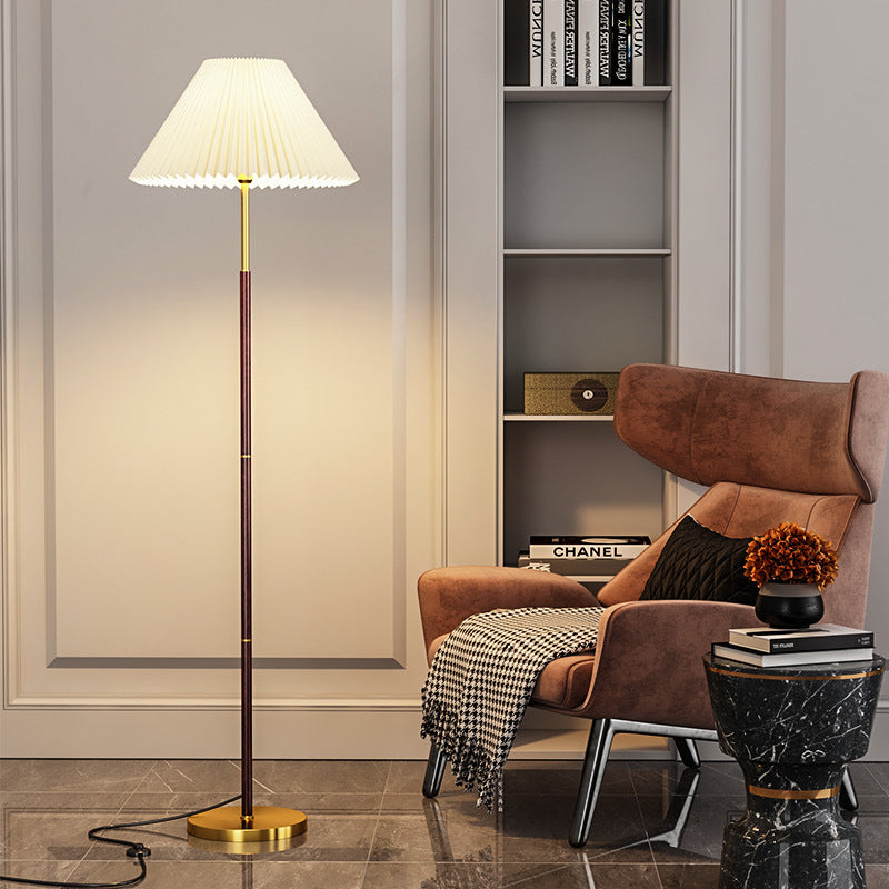 Modern Luxury Drum Pleated Fabric Shade Iron 1-Light Standing Floor Lamp For Living Room