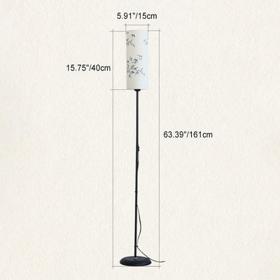 Traditional Chinese Iron Fabric Column Shape Bamboo Pattern Tall 1-Light Standing Floor Lamp For Living Room