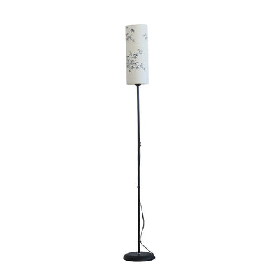 Traditional Chinese Iron Fabric Column Shape Bamboo Pattern Tall 1-Light Standing Floor Lamp For Living Room