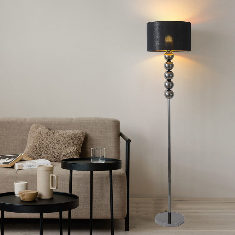 Modern Luxury Drum Shape Beaded Column Iron Fabric 1-Light Standing Floor Lamp For Living Room