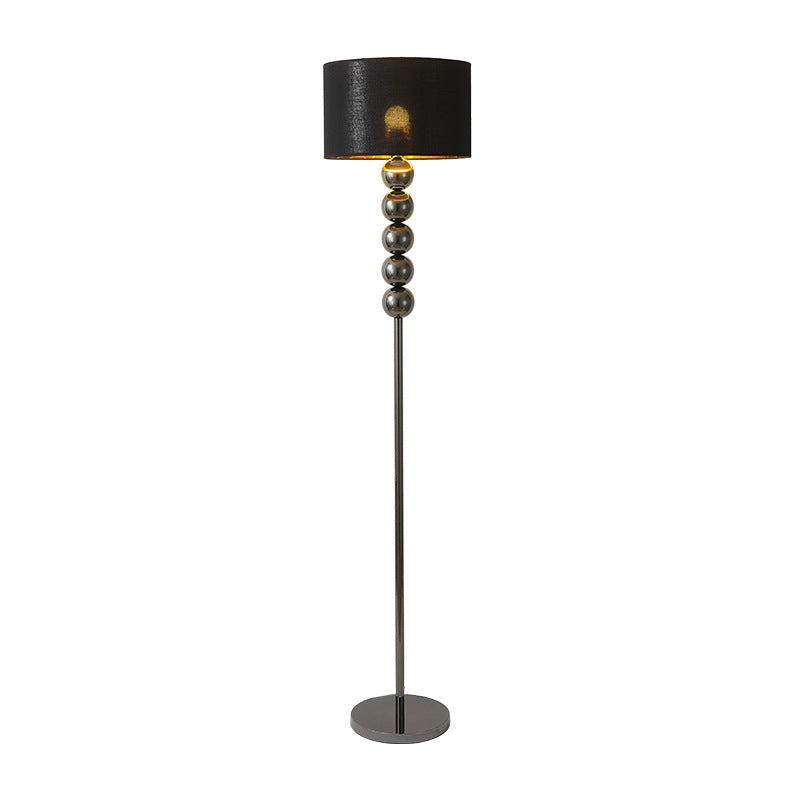 Modern Luxury Drum Shape Beaded Column Iron Fabric 1-Light Standing Floor Lamp For Living Room