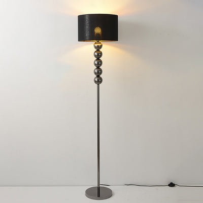 Modern Luxury Drum Shape Beaded Column Iron Fabric 1-Light Standing Floor Lamp For Living Room