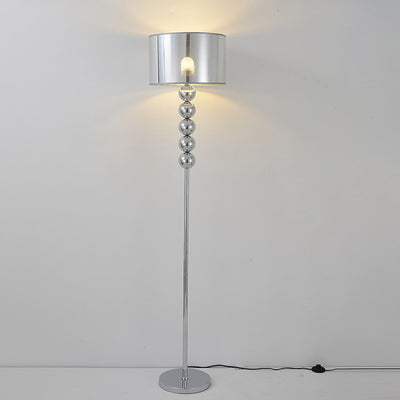 Modern Luxury Drum Shape Beaded Column Iron Fabric 1-Light Standing Floor Lamp For Living Room