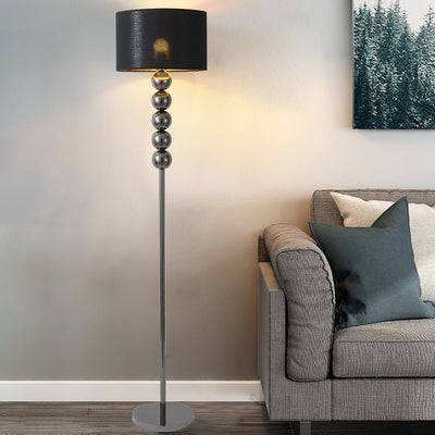 Modern Luxury Drum Shape Beaded Column Iron Fabric 1-Light Standing Floor Lamp For Living Room