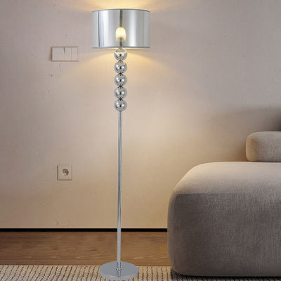 Modern Luxury Drum Shape Beaded Column Iron Fabric 1-Light Standing Floor Lamp For Living Room