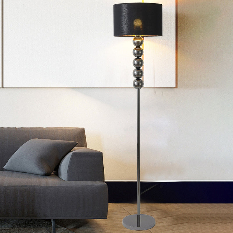 Modern Luxury Drum Shape Beaded Column Iron Fabric 1-Light Standing Floor Lamp For Living Room