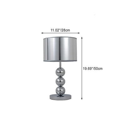 Modern Luxury Drum Shape Beaded Column Iron Fabric 1-Light Table Lamp For Bedroom