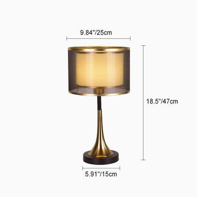 Contemporary Luxury Double Layer Drum Fabric Shade Iron 1-Light Table Lamp For Bedroom