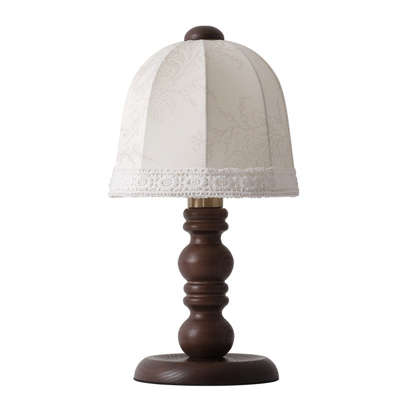 Contemporary Retro Wood Fabric Dome 1-Light Table Lamp For Bedroom