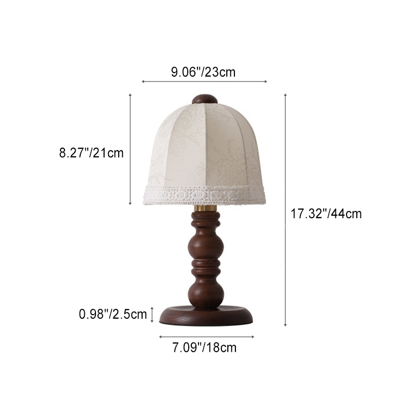 Contemporary Retro Wood Fabric Dome 1-Light Table Lamp For Bedroom