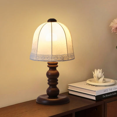 Contemporary Retro Wood Fabric Dome 1-Light Table Lamp For Bedroom