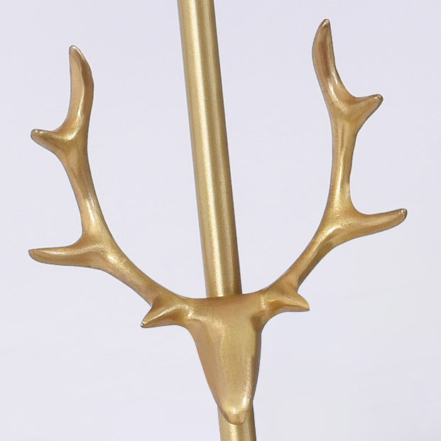 Contemporary Creative Drum Shape Pleated Brass Linen Deer Horn 1-Light Table Lamp For Bedroom