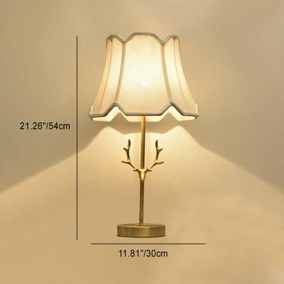 Contemporary Creative Drum Shape Pleated Brass Linen Deer Horn 1-Light Table Lamp For Bedroom