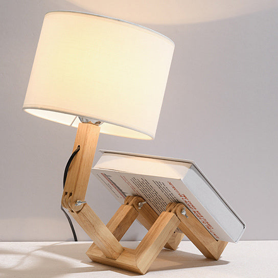 Contemporary Creative Transformable Robot Wood Fabric 1-Light Table Lamp For Study