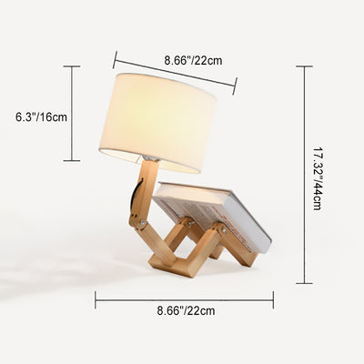 Contemporary Creative Transformable Robot Wood Fabric 1-Light Table Lamp For Study