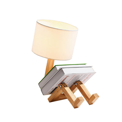 Contemporary Creative Transformable Robot Wood Fabric 1-Light Table Lamp For Study