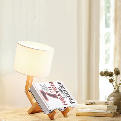 Contemporary Creative Transformable Robot Wood Fabric 1-Light Table Lamp For Study