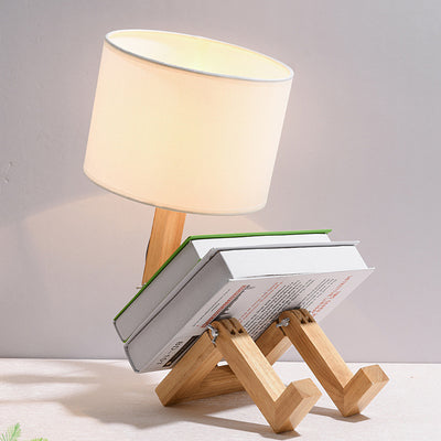 Contemporary Creative Transformable Robot Wood Fabric 1-Light Table Lamp For Study