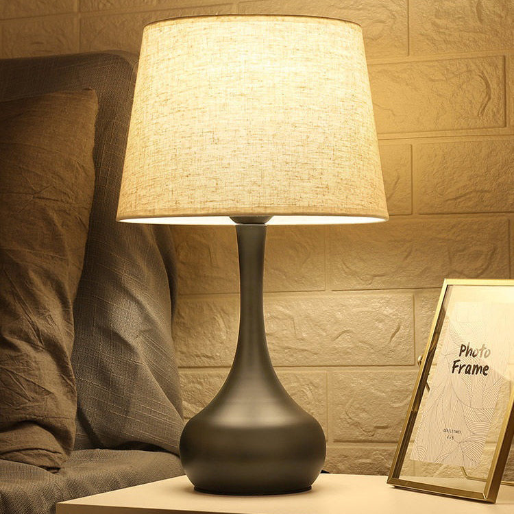 Modern Minimalist Teardrop Base Drum Shape Fabric Iron 1-Light Table Lamp For Bedroom