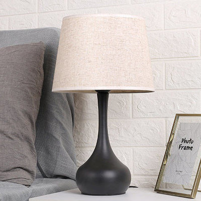 Modern Minimalist Teardrop Base Drum Shape Fabric Iron 1-Light Table Lamp For Bedroom