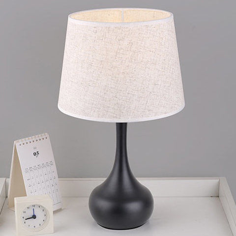 Modern Minimalist Teardrop Base Drum Shape Fabric Iron 1-Light Table Lamp For Bedroom