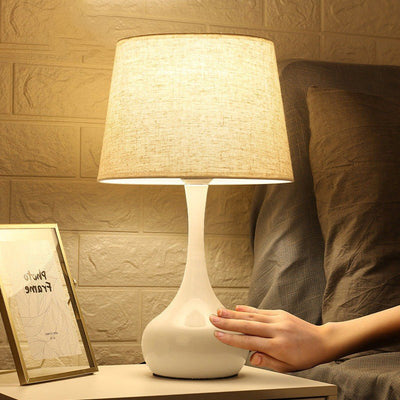 Modern Minimalist Teardrop Base Drum Shape Fabric Iron 1-Light Table Lamp For Bedroom